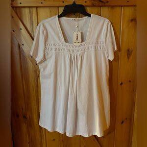 SMX White Short-Sleeve Lace-Trim Babydoll Top – Women’s Size L – NWT